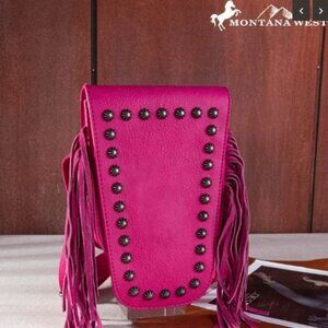 MONTANA WEST Hot Pink Fringe Studded Belt Bag Sling Bag Festival Season